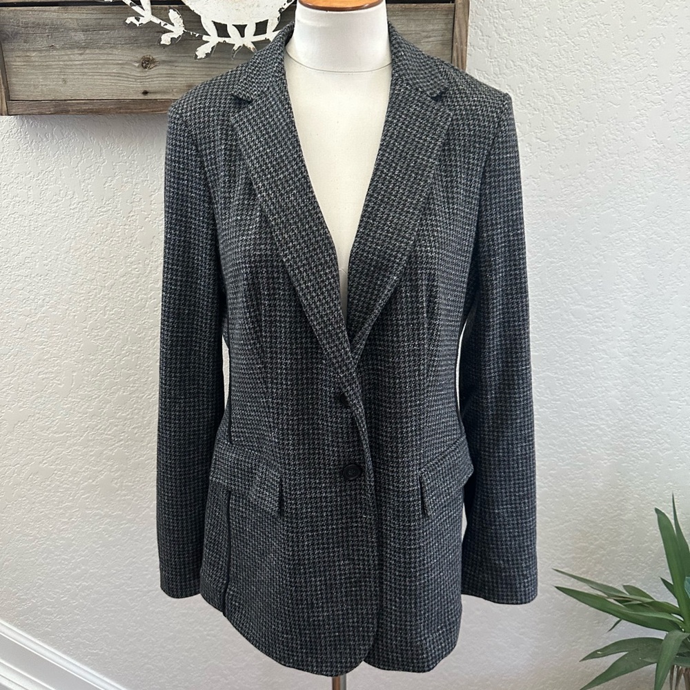 Banana‎ Republic Houndstooth Women's Gray Blazer Stretch knit size 12
